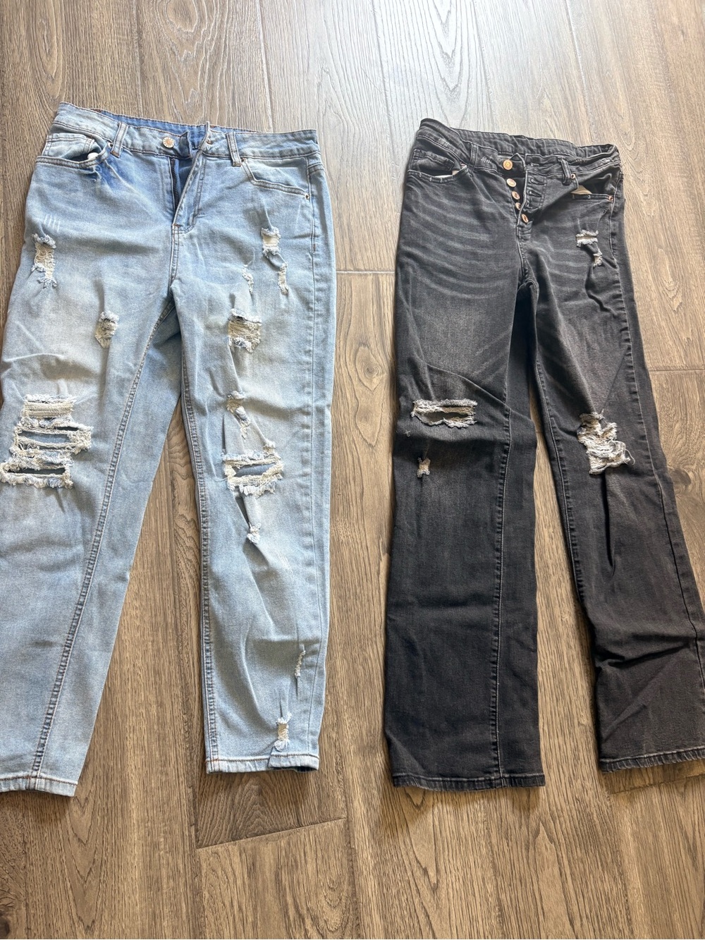 Women’s Distressed High-Rise Jeans - Light Blue and Black